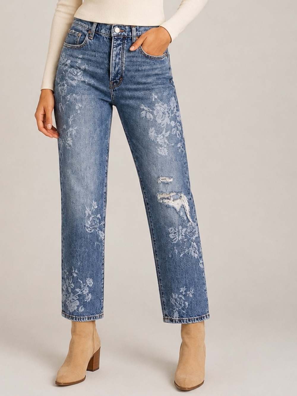 Lucky Brand Laura Ashley Jeans 6/28 Floral Print High Rise Straight Distressed